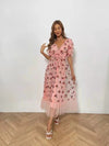 Strawberry Puff Sweet Voile Mesh Sequin Embroidery Dress