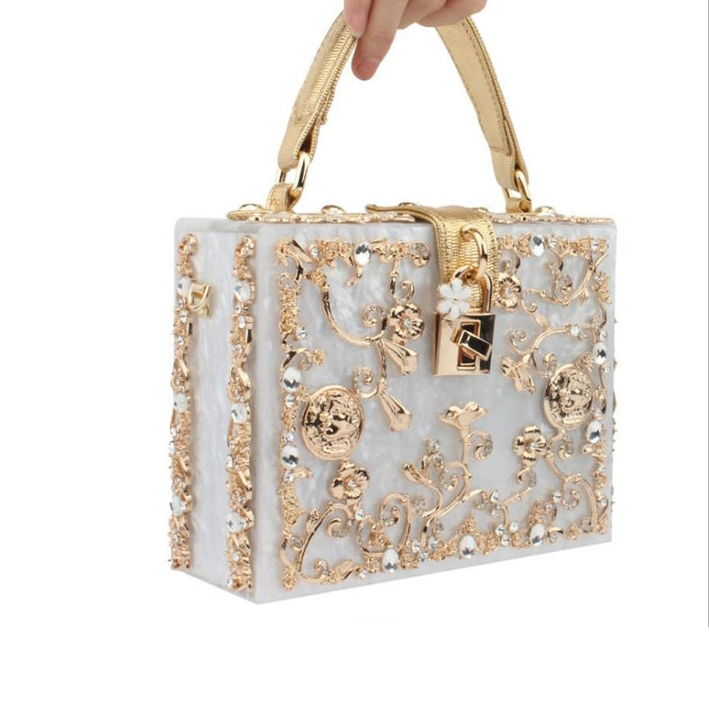 Box Acrylic Metal Flower Handbag
