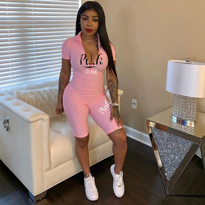 Pink Letter Print Sexy Jumpsuit