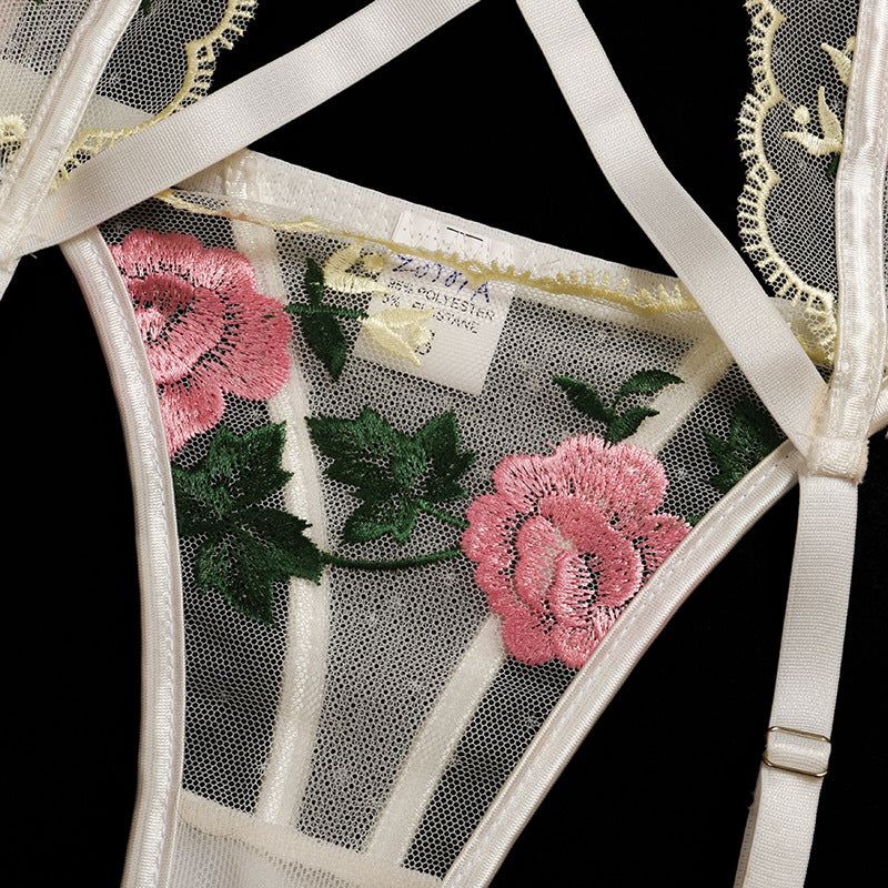 Floral Embroidery 3 Piece Bralette Lingerie Set