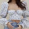 Floral Square Neck Puff Long Sleeve Blouse