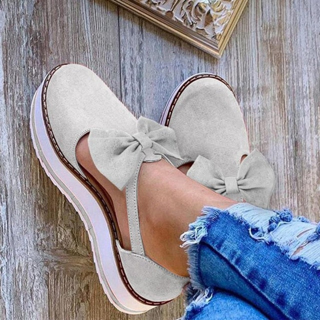 Soft Slip On Bowtie Moccasin Platform Shoes