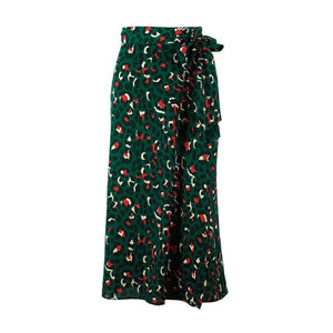 Leopard Print Blouse & Long High Waist Bowknot Skirt Set