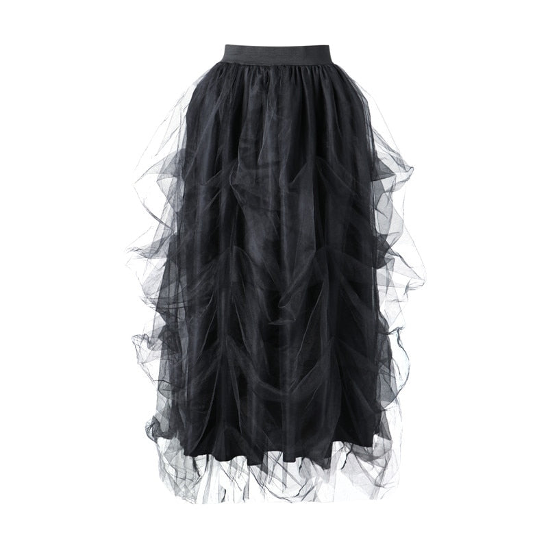 Layered Tulle High-Waist A-Line Puff Front Skirt