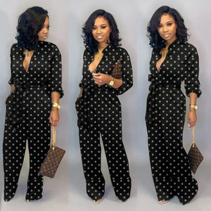 Pattern Button Up Jumpsuit With Pockets