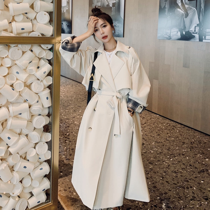 Loose Oversize Double-Breasted Long Trench Coat