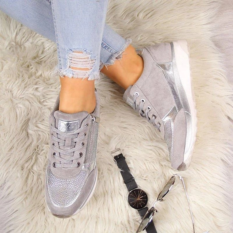 Wedge Fashion Zipper Lace Up Sneakers