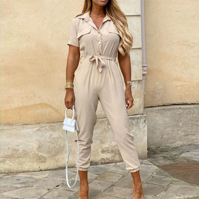 Solid Color Button Shirt Overall Romper