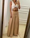 Women‘s High Waisted Ruched Pleated Wide Leg Pants w/o Belt